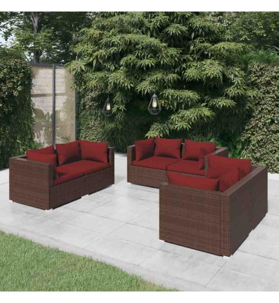 6-tlg. Garten-Lounge-Set mit Kissen Poly Rattan Braun