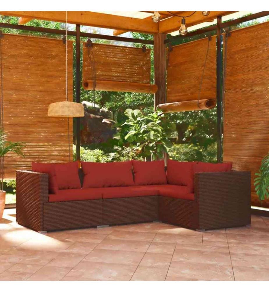 4-tlg. Garten-Lounge-Set mit Kissen Poly Rattan Braun