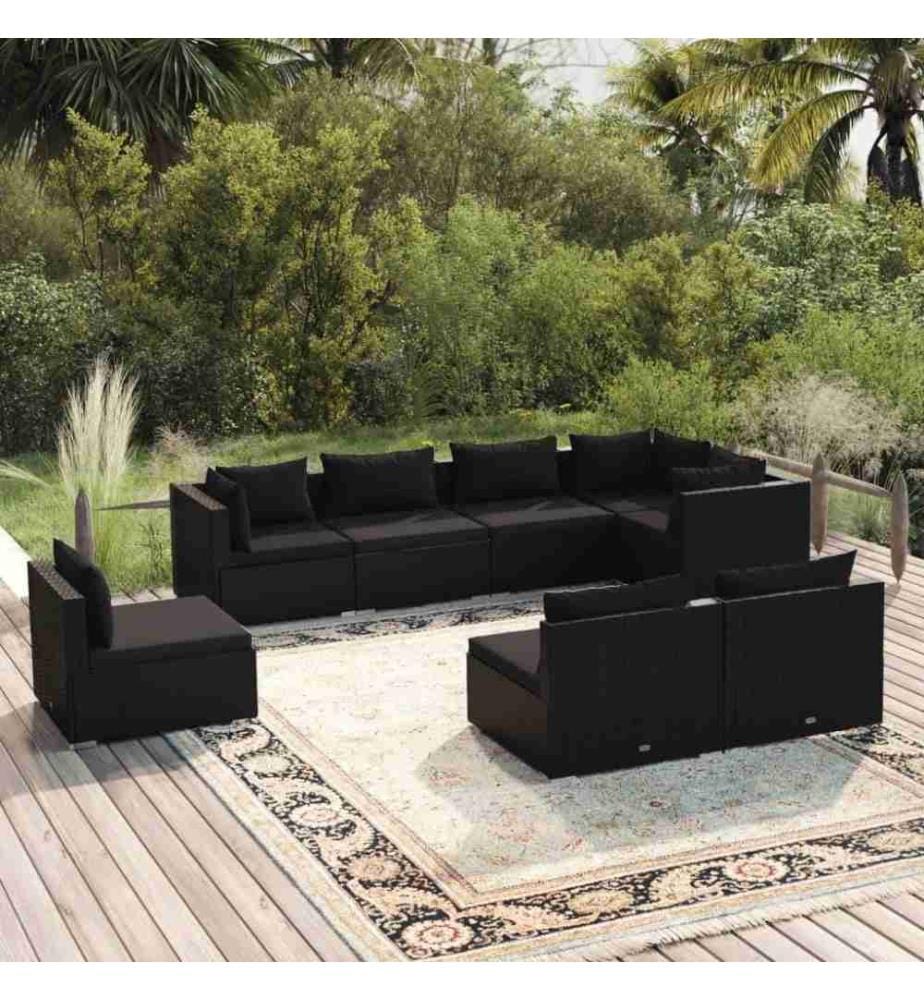 8-tlg. Garten-Lounge-Set mit Kissen Poly Rattan Schwarz