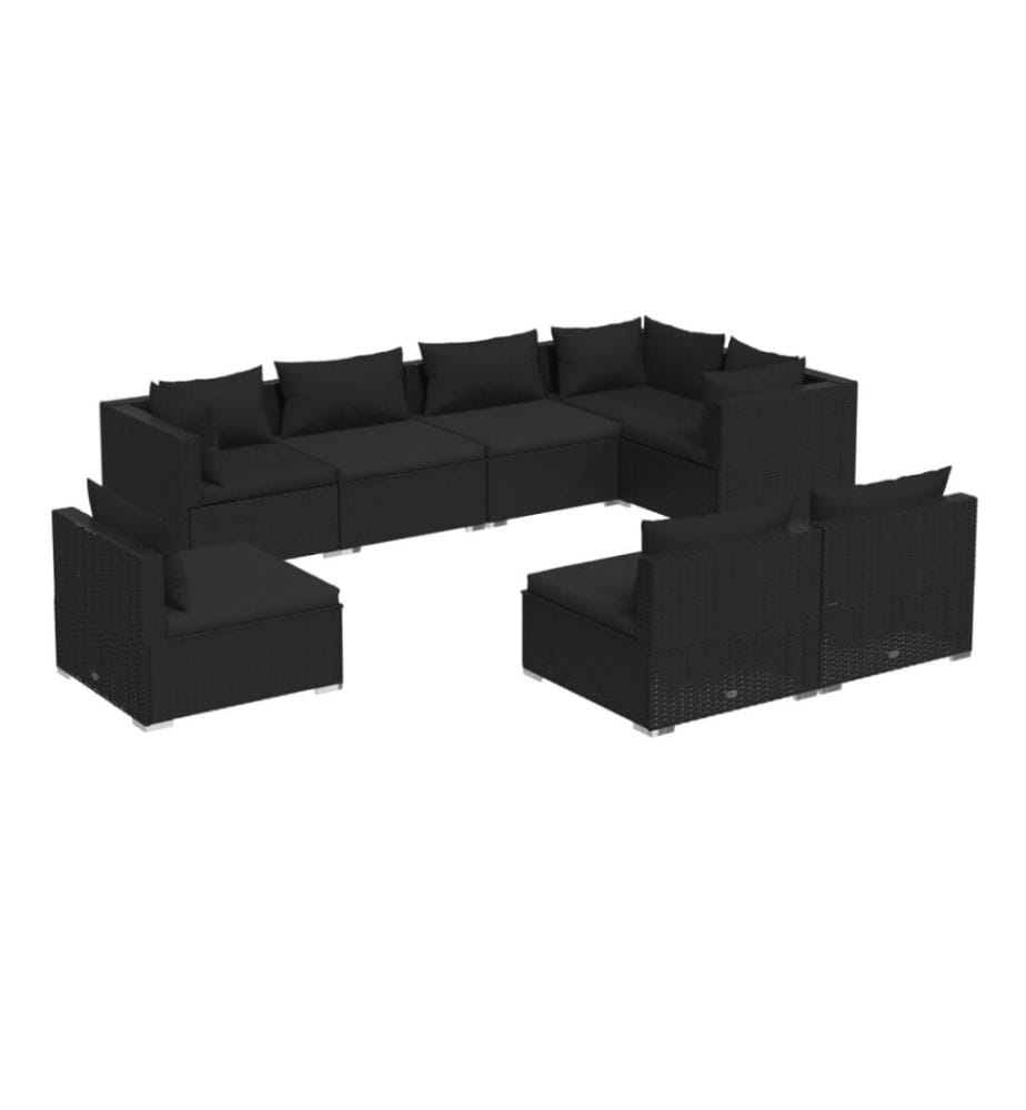8-tlg. Garten-Lounge-Set mit Kissen Poly Rattan Schwarz
