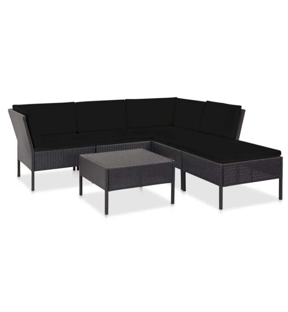 6-tlg. Garten-Lounge-Set mit Auflagen Poly Rattan Schwarz