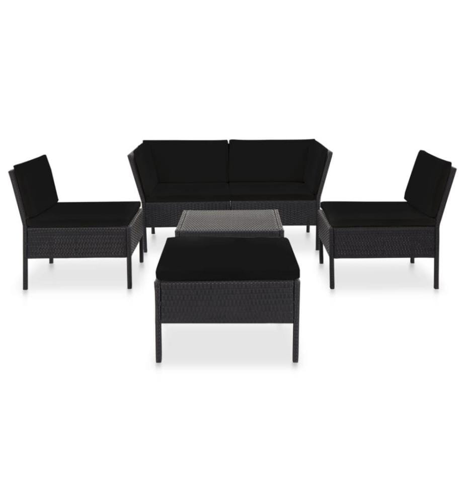 6-tlg. Garten-Lounge-Set mit Auflagen Poly Rattan Schwarz