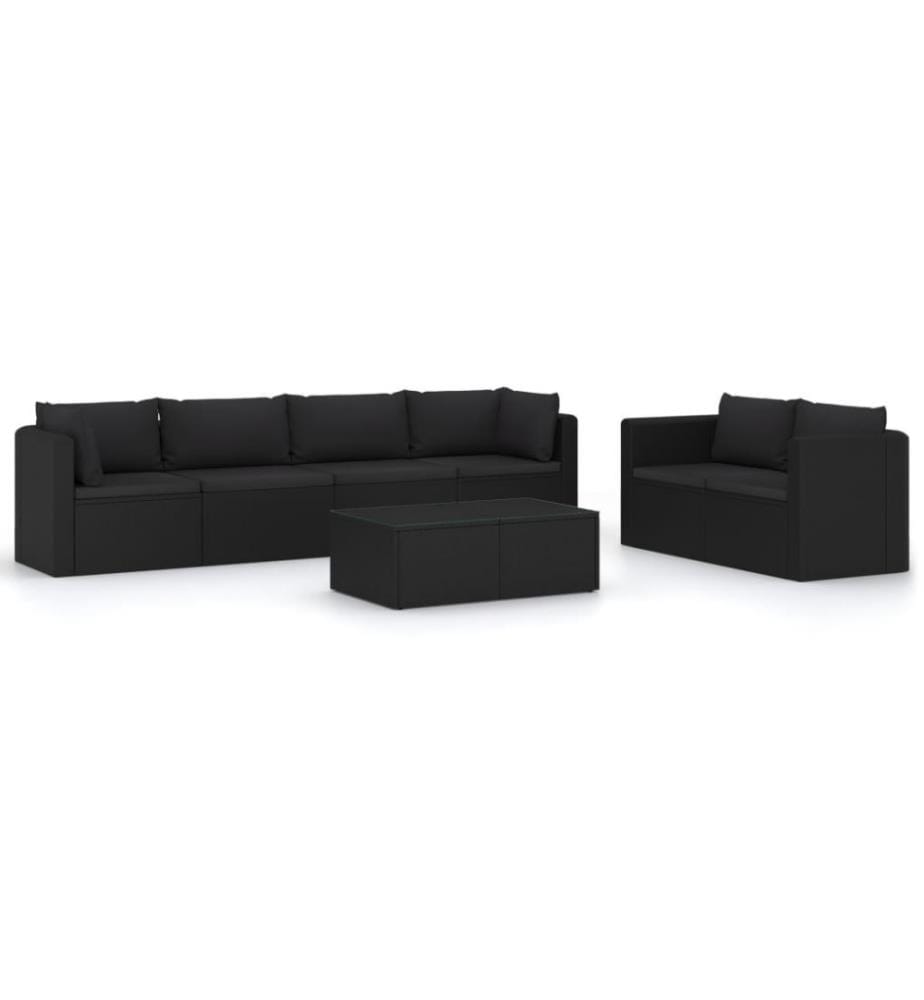 7-tlg. Garten-Lounge-Set mit Kissen Poly Rattan Schwarz