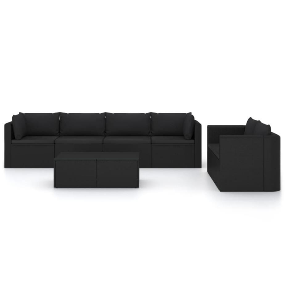 7-tlg. Garten-Lounge-Set mit Kissen Poly Rattan Schwarz