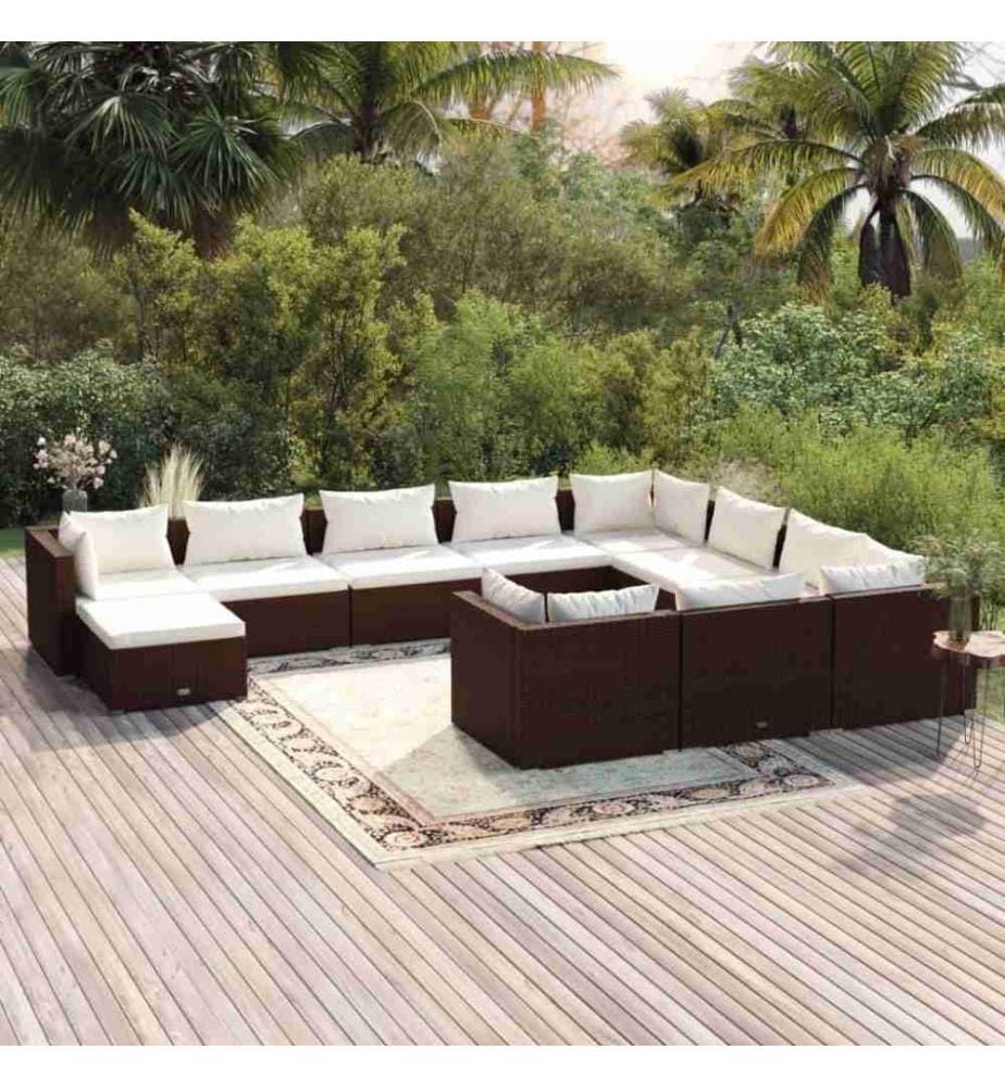 11-tlg. Garten-Lounge-Set mit Kissen Poly Rattan Braun
