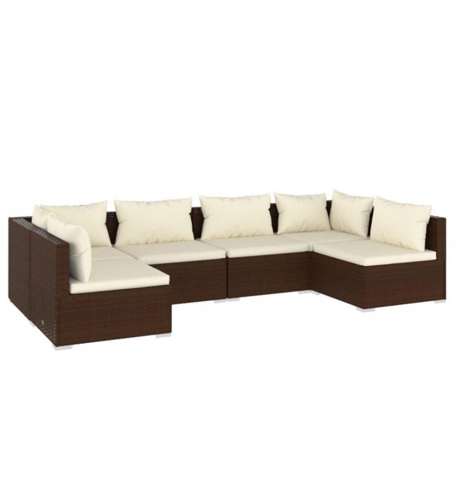 6-tlg. Garten-Lounge-Set mit Kissen Poly Rattan Braun