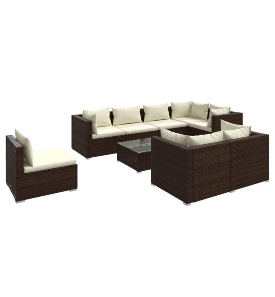 9-tlg. Garten-Lounge-Set mit Kissen Poly Rattan Braun