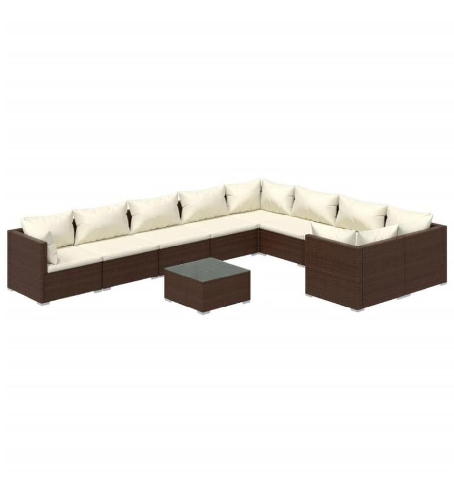 10-tlg. Garten-Lounge-Set mit Kissen Poly Rattan Braun