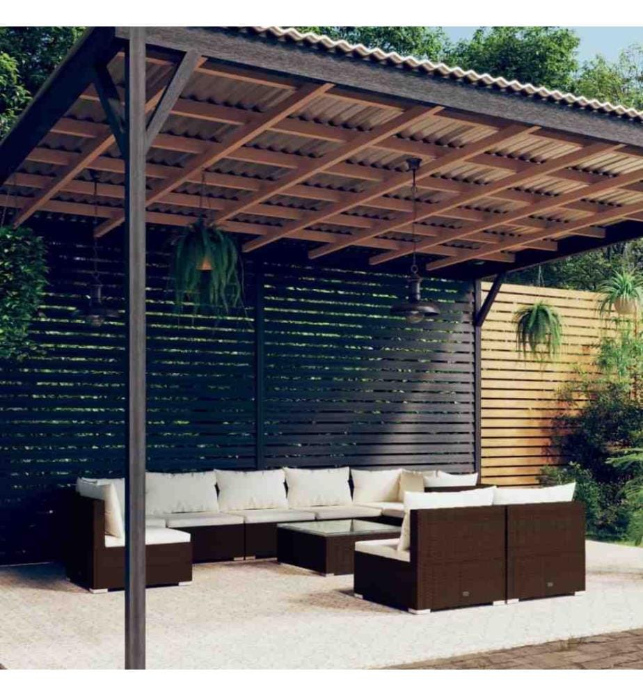10-tlg. Garten-Lounge-Set mit Kissen Poly Rattan Braun