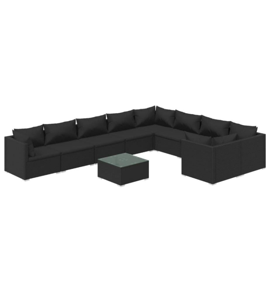 10-tlg. Garten-Lounge-Set mit Kissen Poly Rattan Schwarz