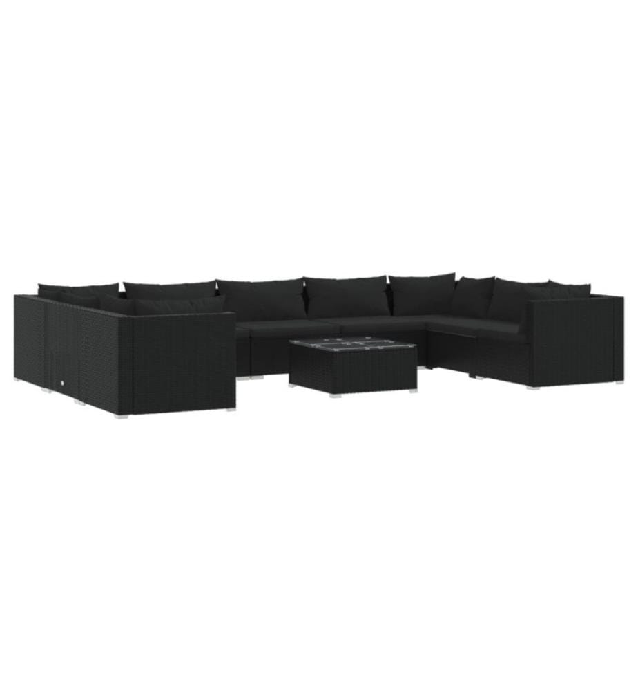 10-tlg. Garten-Lounge-Set mit Kissen Poly Rattan Schwarz
