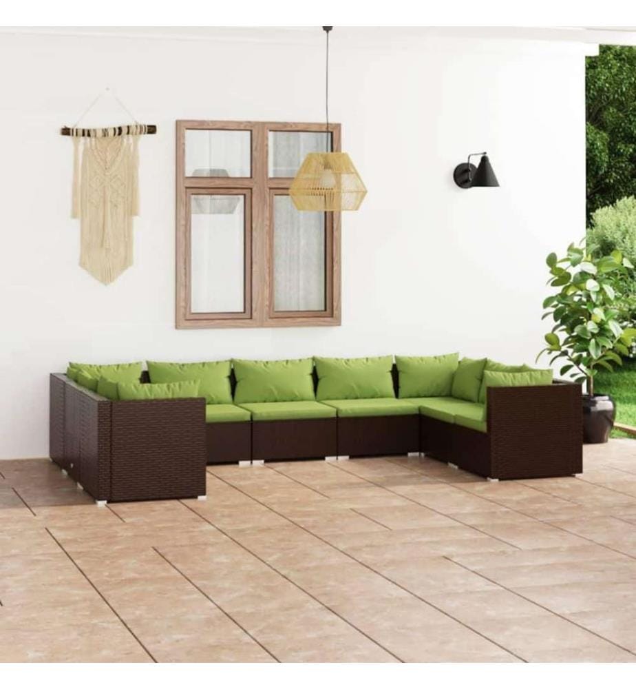 9-tlg. Garten-Lounge-Set mit Kissen Poly Rattan Braun