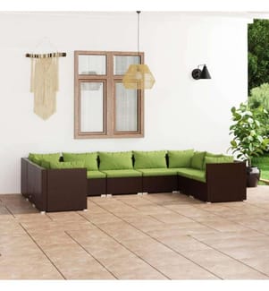 9-tlg. Garten-Lounge-Set mit Kissen Poly Rattan Braun