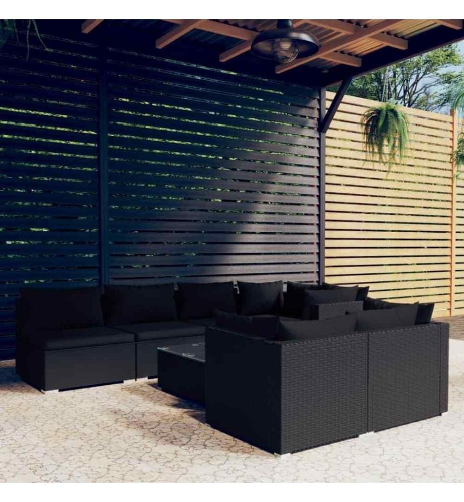 8-tlg. Garten-Lounge-Set mit Kissen Schwarz Poly Rattan