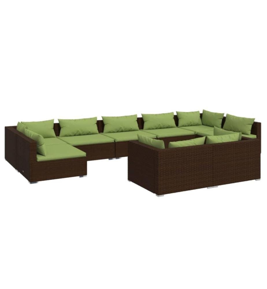 9-tlg. Garten-Lounge-Set mit Kissen Braun Poly Rattan