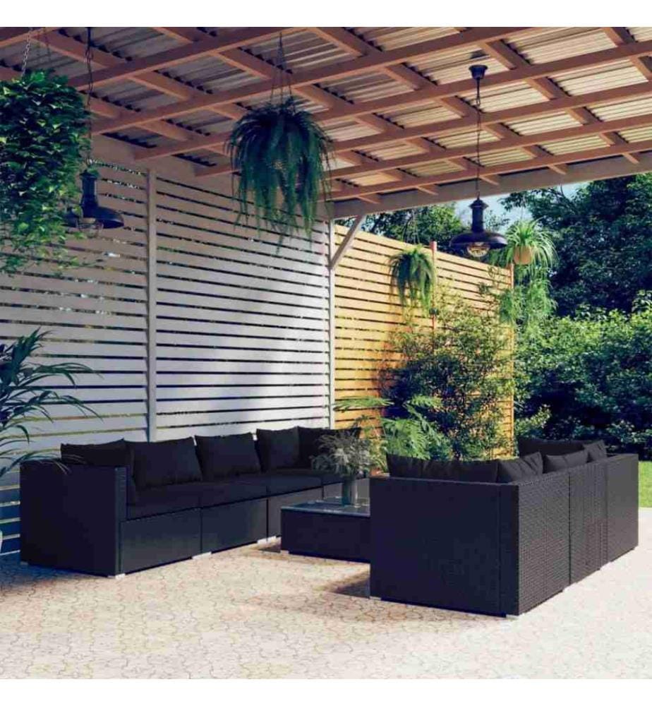 8-tlg. Garten-Lounge-Set mit Kissen Poly Rattan Schwarz
