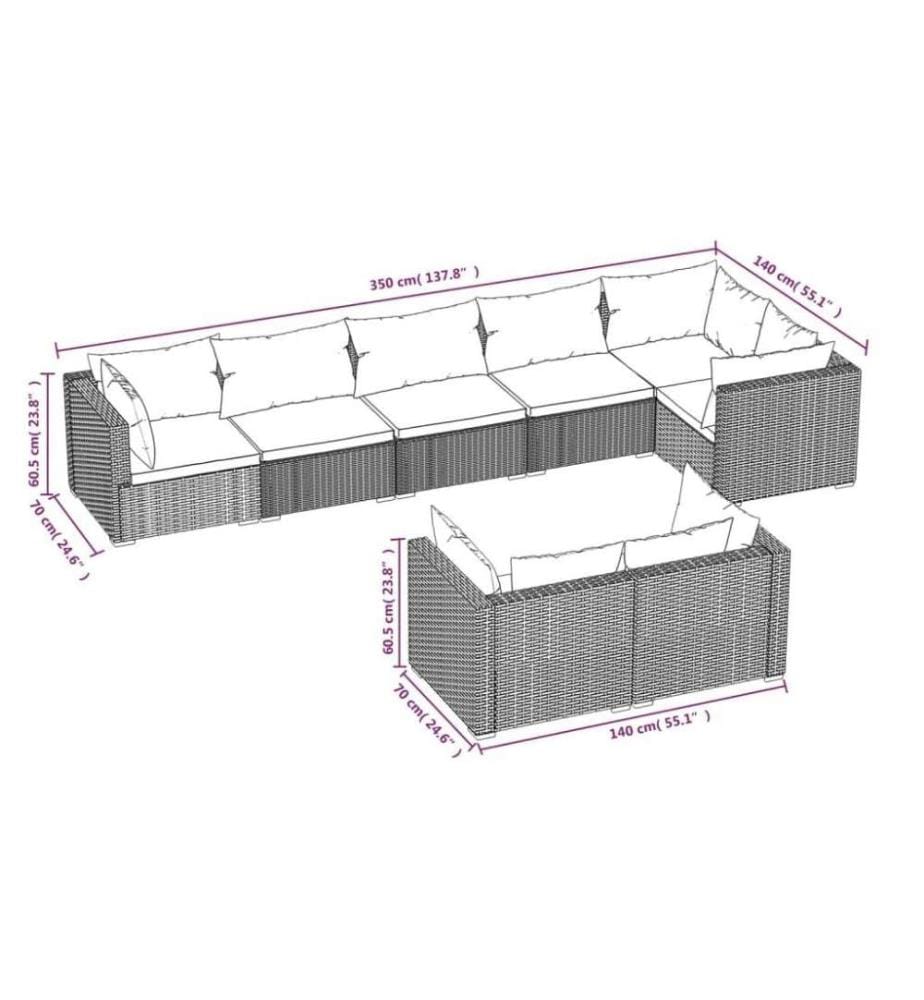 8-tlg. Garten-Lounge-Set mit Kissen Braun Poly Rattan