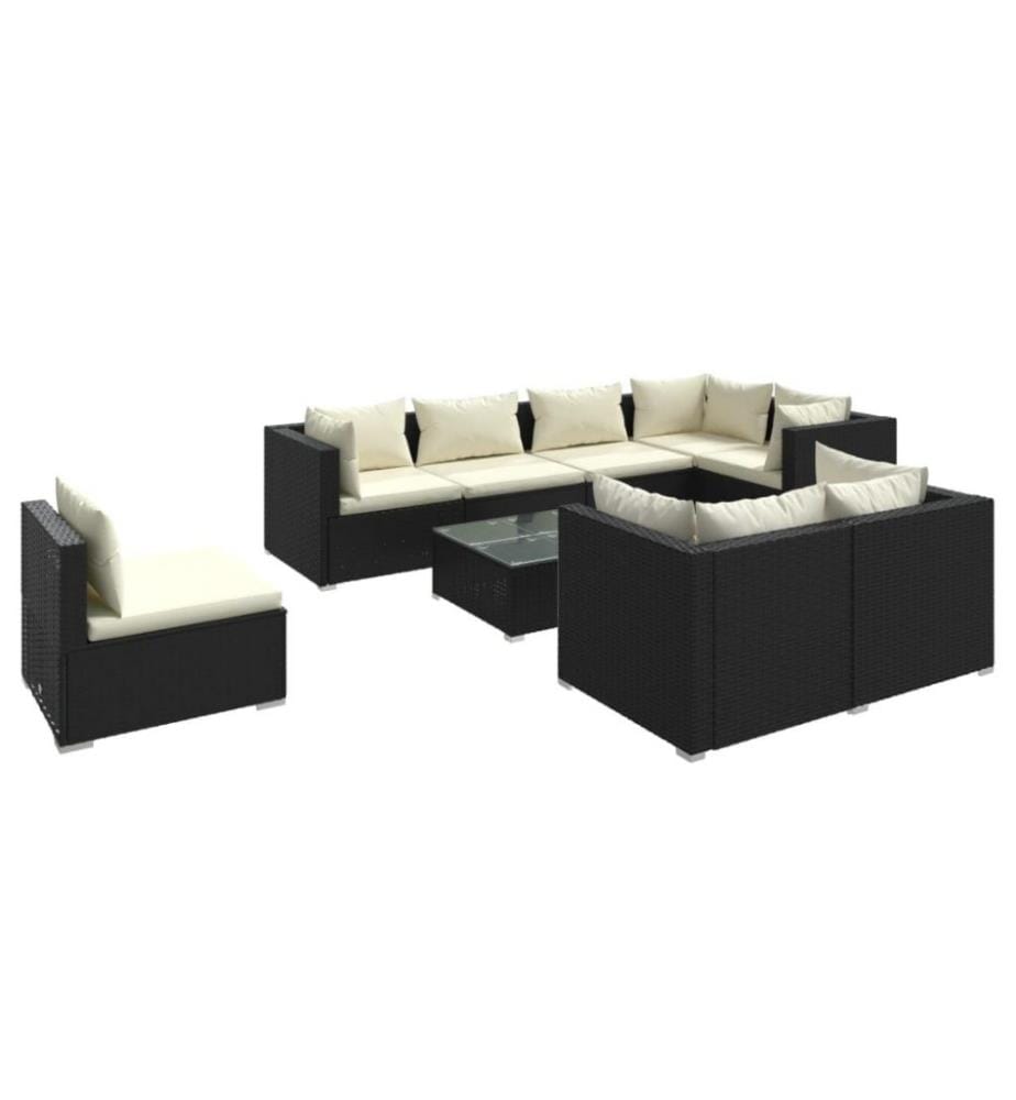 9-tlg. Garten-Lounge-Set mit Kissen Poly Rattan Schwarz