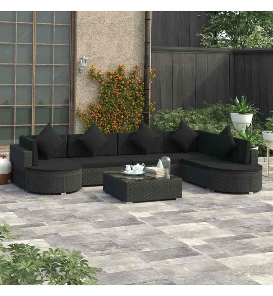 8-tlg. Garten-Lounge-Set mit Auflagen Poly Rattan Schwarz