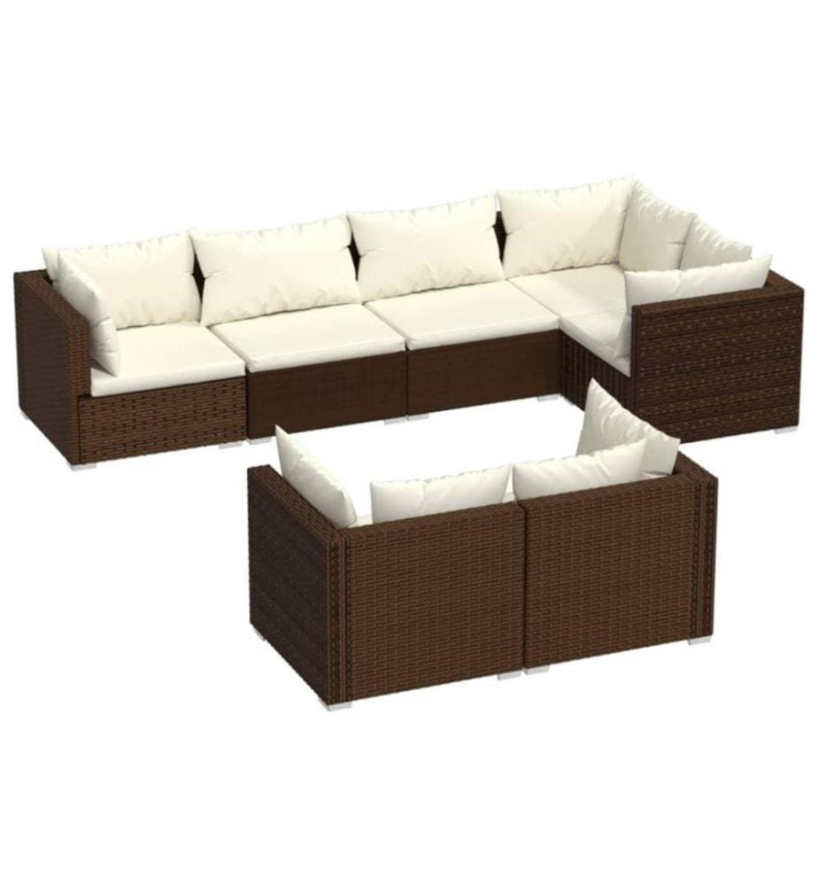 7-tlg. Garten-Lounge-Set mit Kissen Braun Poly Rattan
