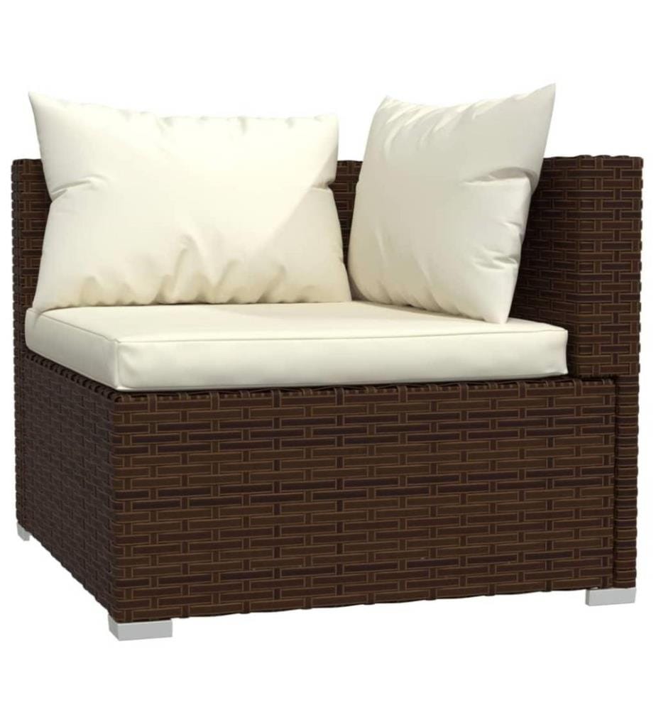 7-tlg. Garten-Lounge-Set mit Kissen Braun Poly Rattan