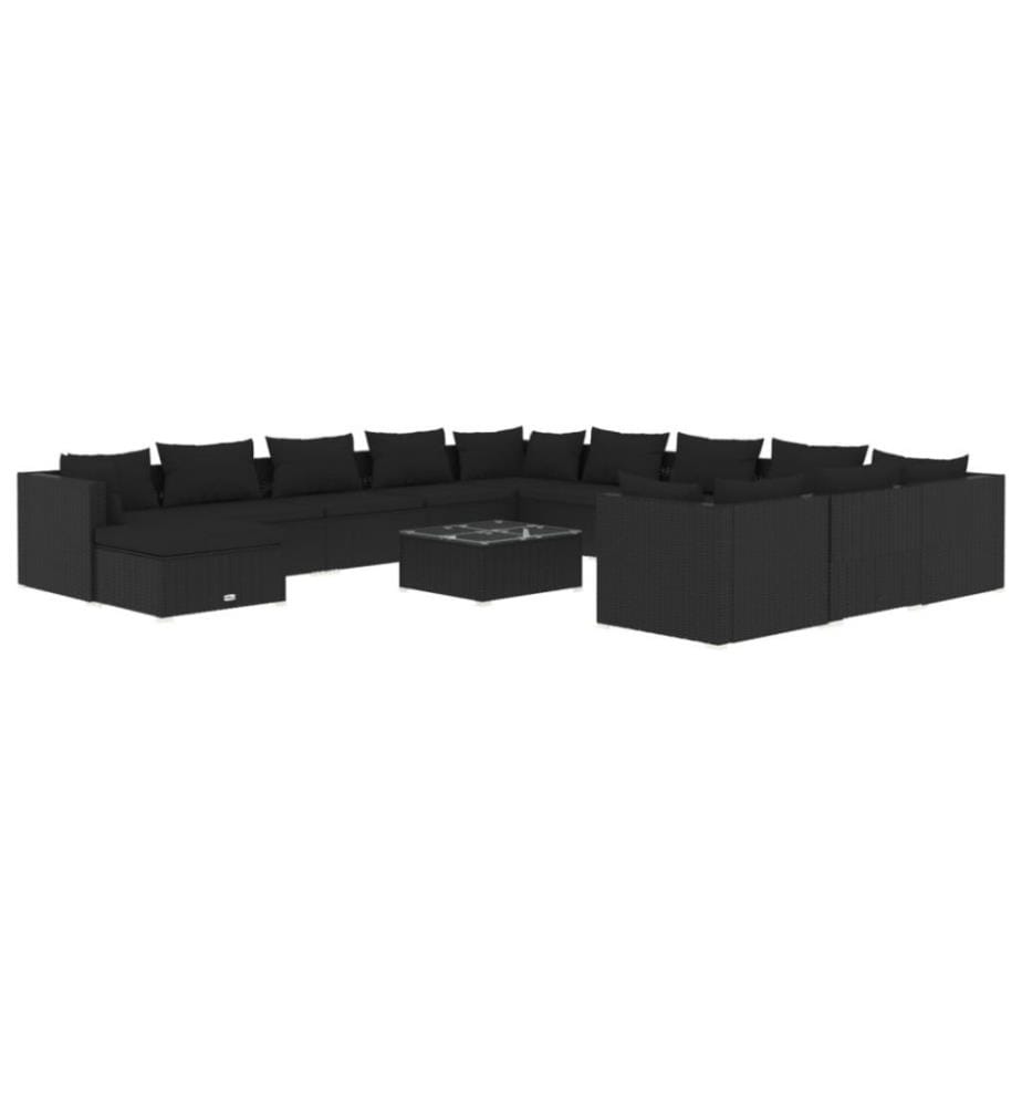 13-tlg. Garten-Lounge-Set mit Kissen Poly Rattan Schwarz