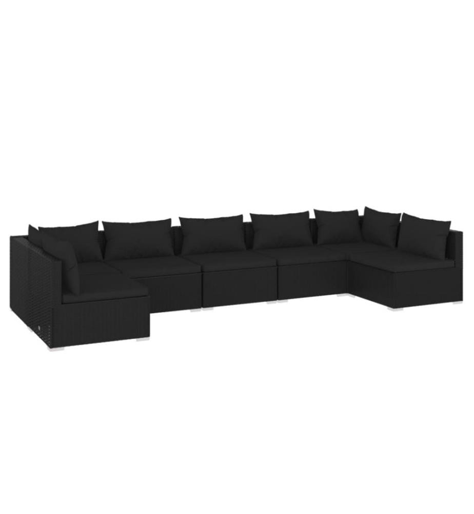 7-tlg. Garten-Lounge-Set mit Kissen Poly Rattan Schwarz