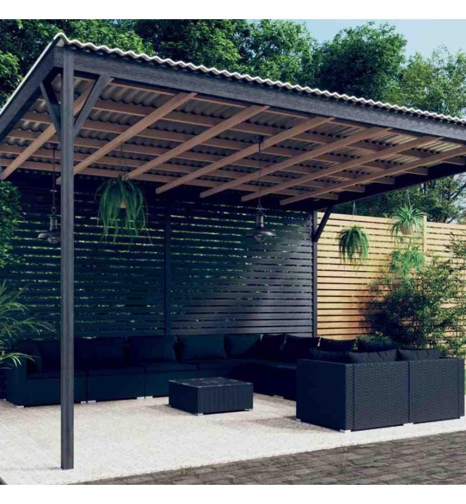 11-tlg. Garten-Lounge-Set mit Kissen Poly Rattan Schwarz