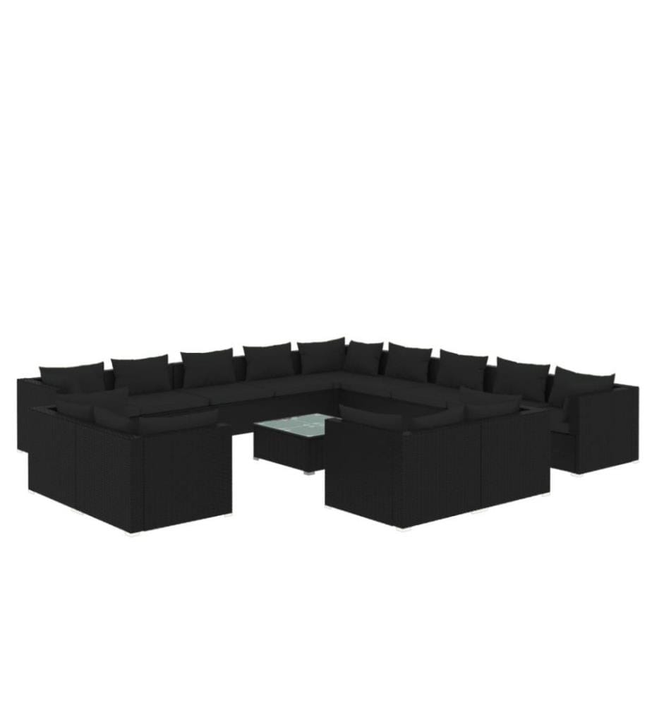 14-tlg. Garten-Lounge-Set mit Kissen Schwarz Poly Rattan