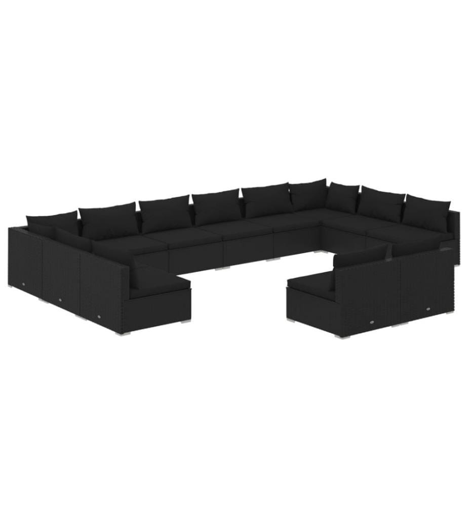 12-tlg. Garten-Lounge-Set mit Kissen Schwarz Poly Rattan