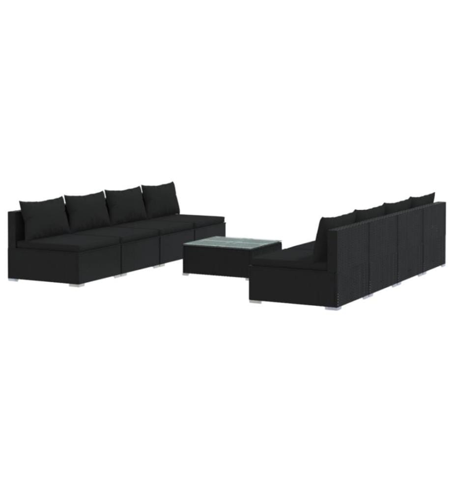 9-tlg. Garten-Lounge-Set mit Kissen Poly Rattan Schwarz