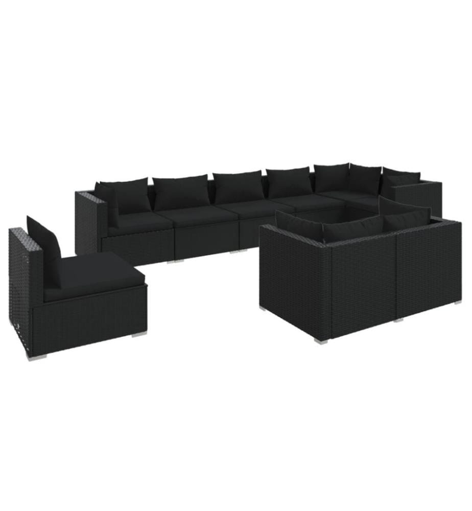 9-tlg. Garten-Lounge-Set mit Kissen Poly Rattan Schwarz