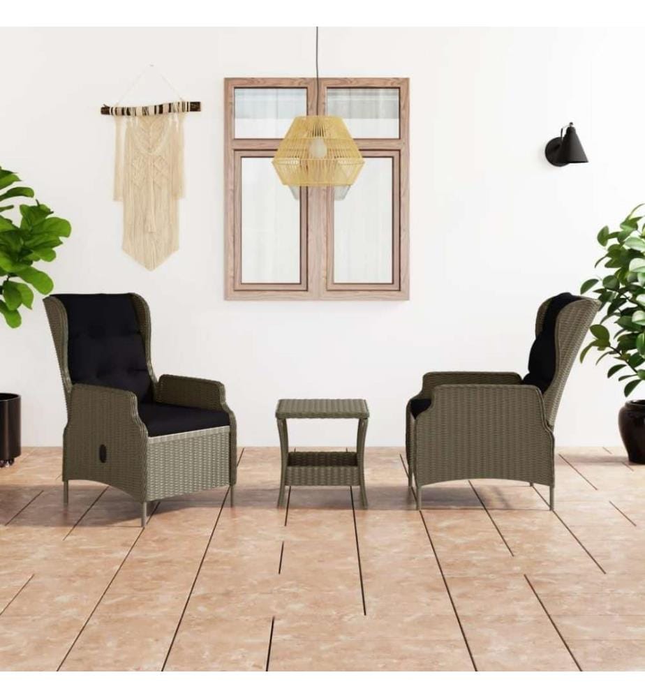 3-tlg. Garten-Lounge-Set mit Auflagen Poly Rattan Braun