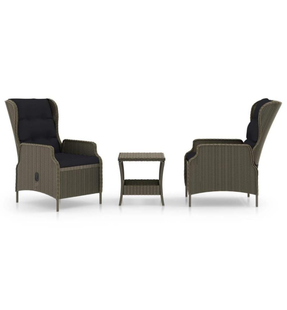 3-tlg. Garten-Lounge-Set mit Auflagen Poly Rattan Braun