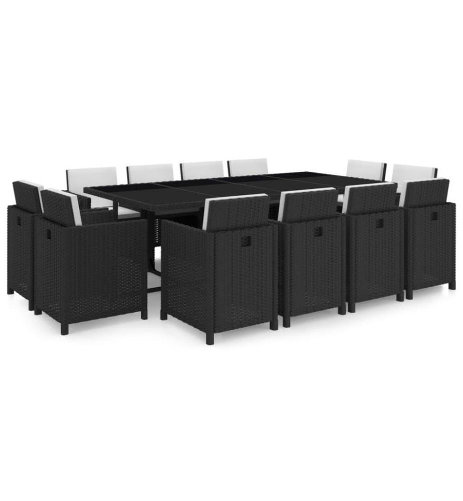 13-tlg. Garten-Essgruppe mit Auflagen Poly Rattan Schwarz