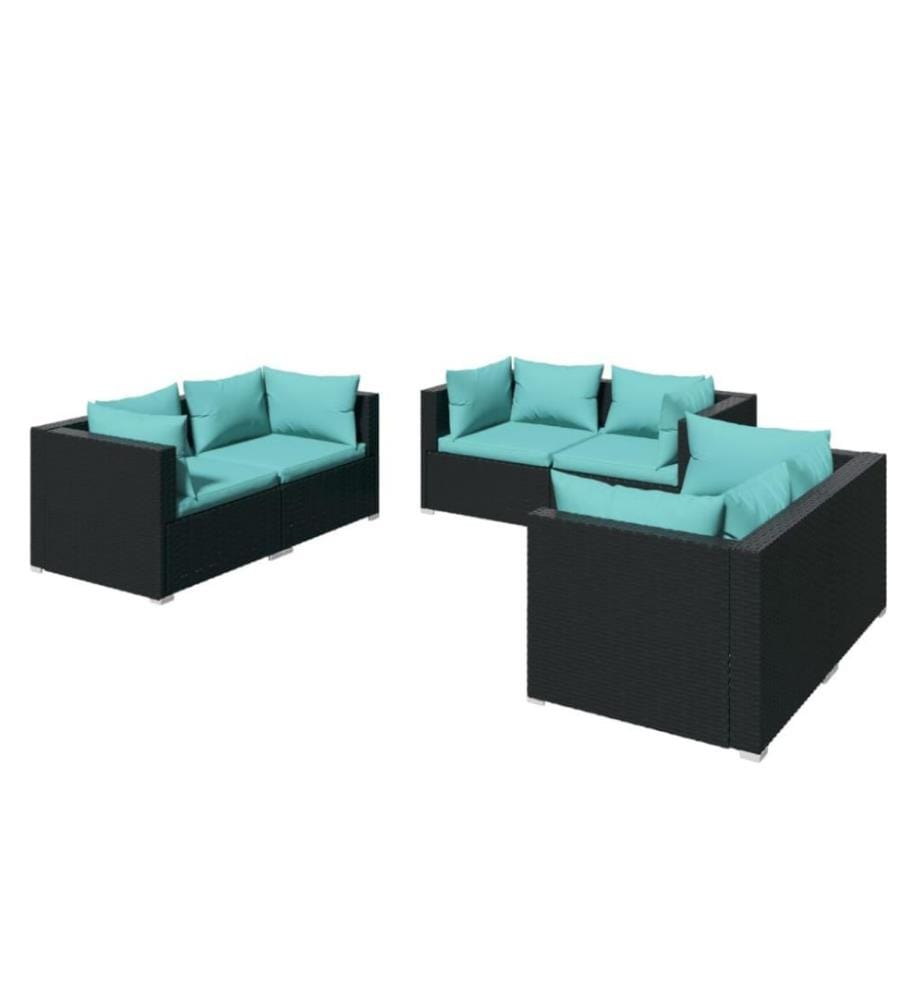 6-tlg. Garten-Lounge-Set mit Kissen Poly Rattan Schwarz