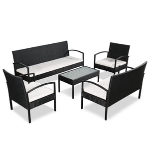 5-tlg. Garten-Lounge-Set mit Auflagen Poly Rattan Schwarz