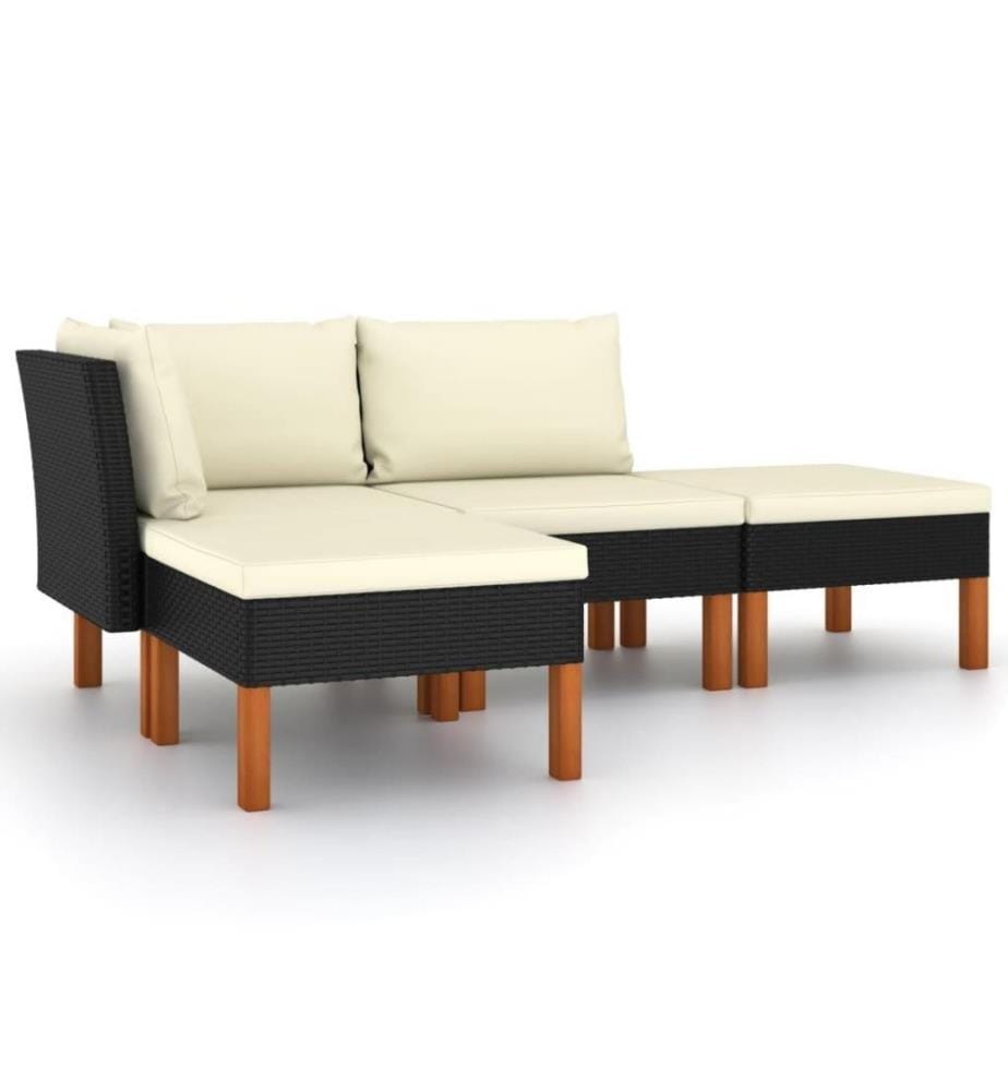 4-tlg. Garten-Lounge-Set mit Kissen Poly Rattan Schwarz