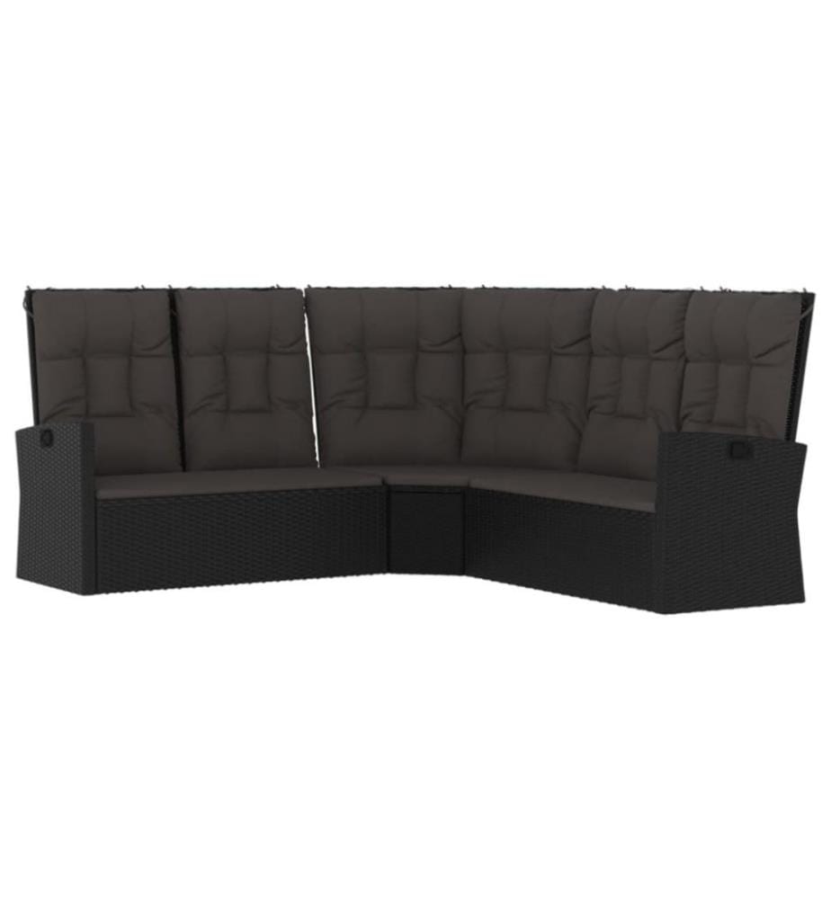 3-tlg. Garten-Lounge-Set mit Kissen Schwarz Poly Rattan