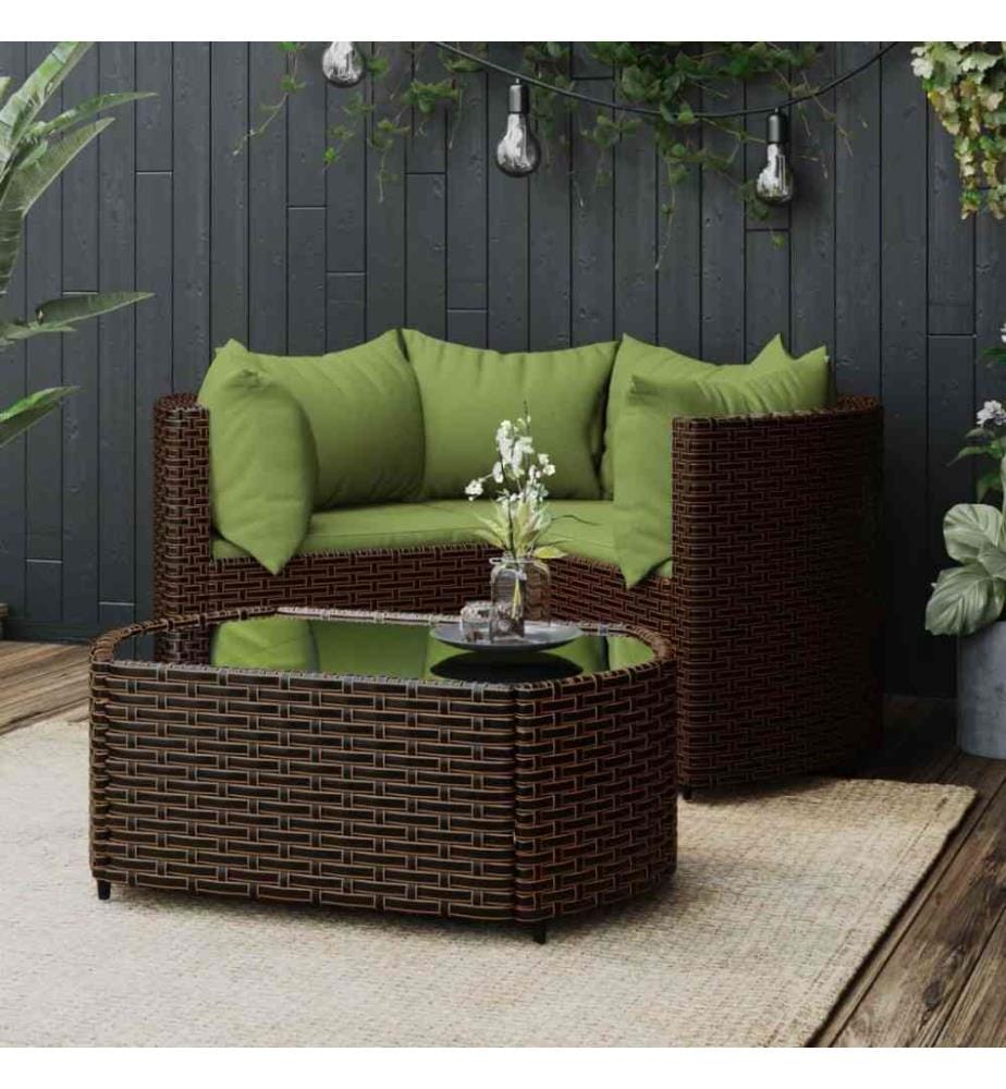 4-tlg. Garten-Lounge-Set mit Kissen Braun Poly Rattan
