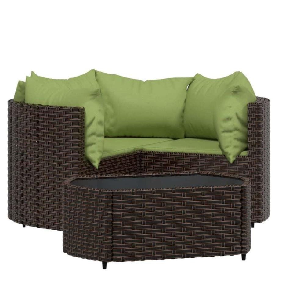4-tlg. Garten-Lounge-Set mit Kissen Braun Poly Rattan