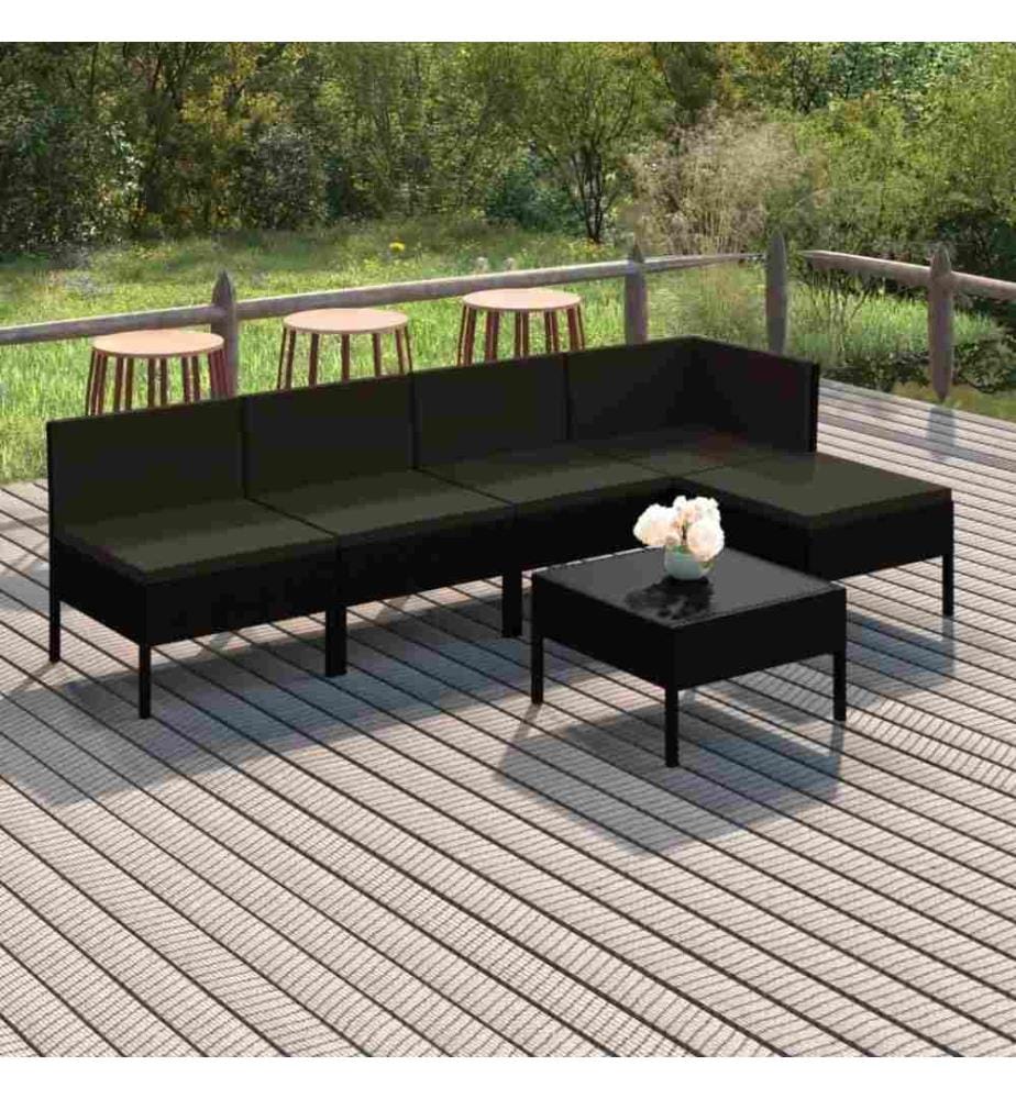 6-tlg. Garten-Lounge-Set mit Auflagen Poly Rattan Schwarz