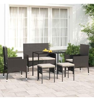 6-tlg. Garten-Lounge-Set mit Kissen Schwarz Poly Rattan