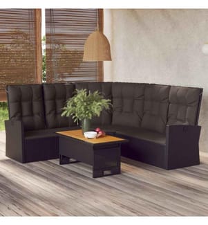 2-tlg. Garten-Lounge-Set mit Kissen Schwarz Poly Rattan