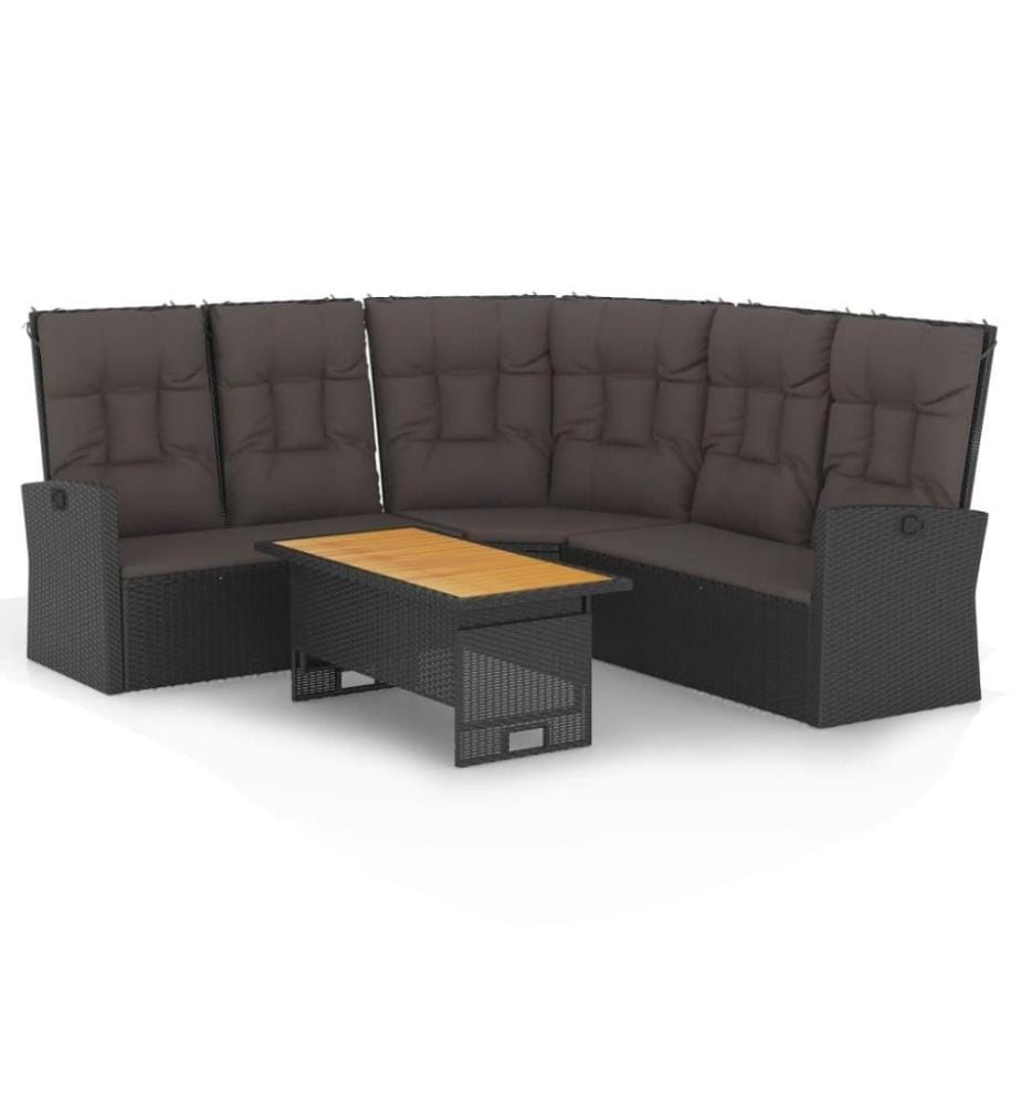 2-tlg. Garten-Lounge-Set mit Kissen Schwarz Poly Rattan