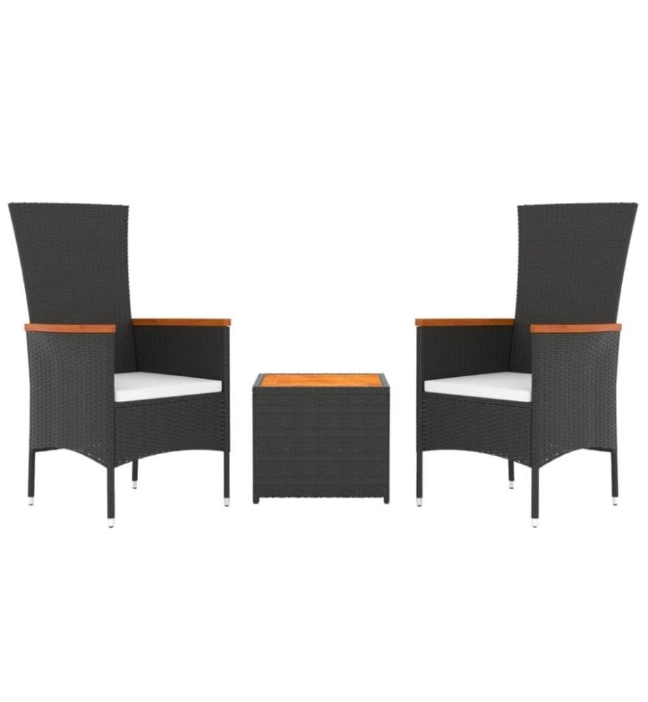 Ensemble de salon de jardin 3 pcs noir poly rotin et acacia