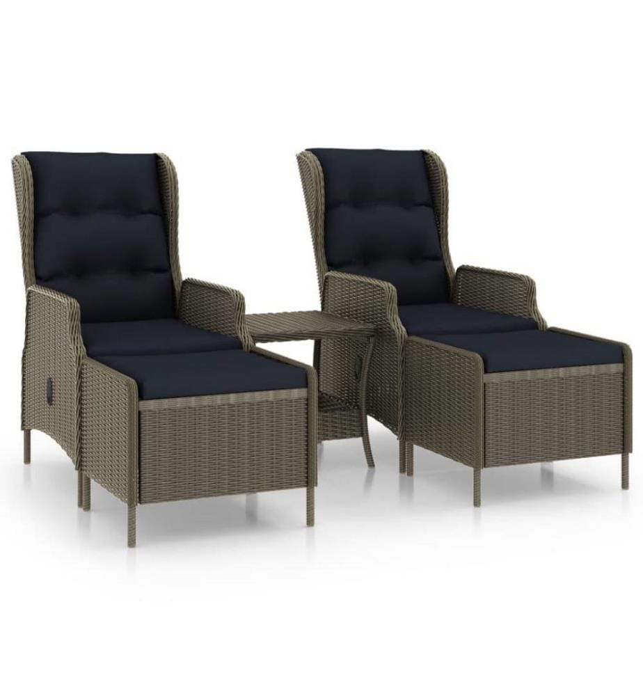 3-tlg. Garten-Lounge-Set mit Auflagen Poly Rattan Braun