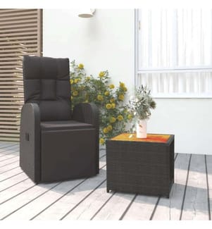 2-tlg. Garten-Lounge-Set Schwarz Poly Rattan Massivholz Akazie