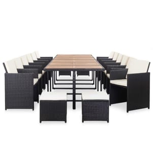 17-tlg. Garten-Essgruppe mit Auflagen Poly Rattan Schwarz