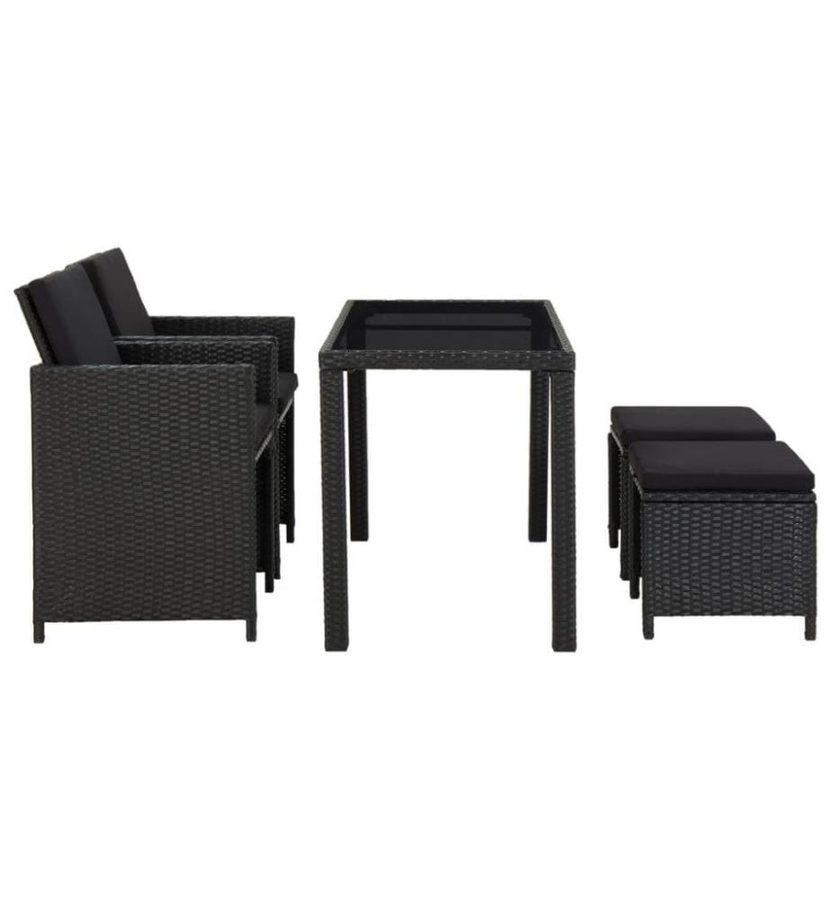 5-tlg. Garten-Essgruppe mit Auflagen Poly Rattan Schwarz